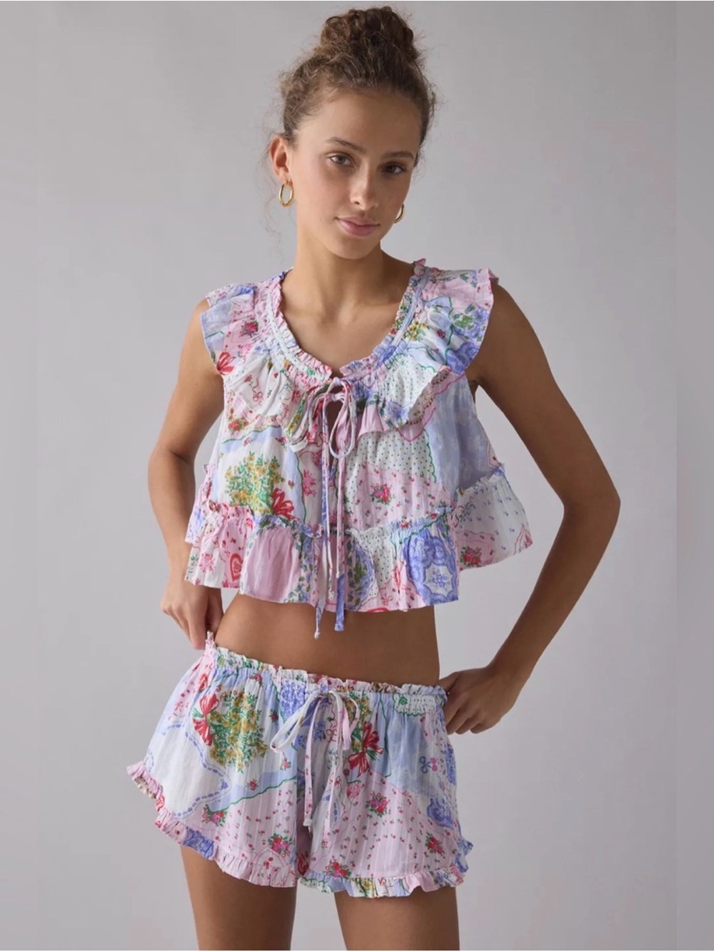 Out from Under Floral Patchwork Ruffle Pajama Set - Picture 2 of 6